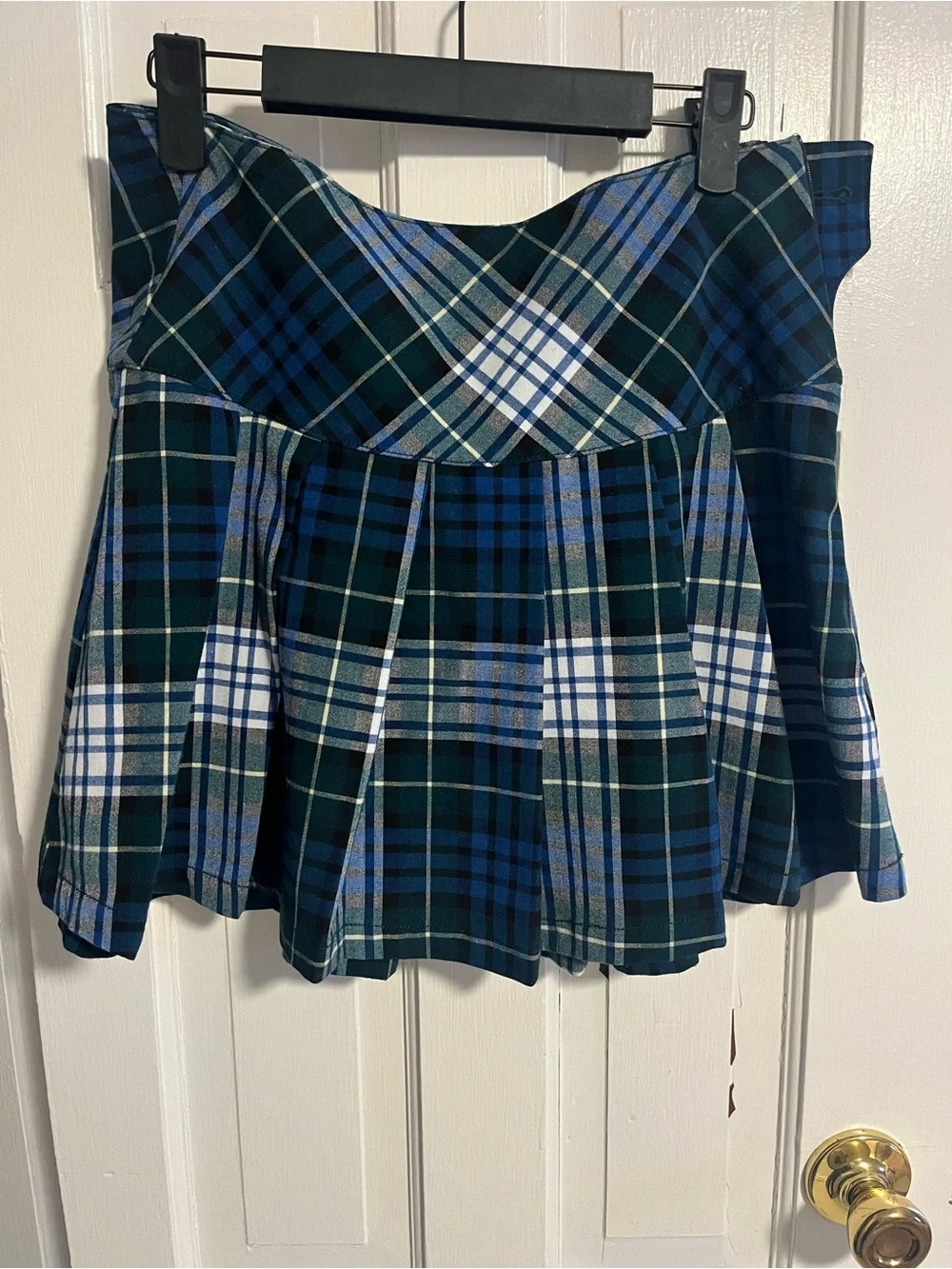 American Eagle Outfitters Blue & Green Plaid Pleated Mini Skirt